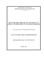 LUẬN văn QUẢN TRỊ THỰC HIỆN dự án xây DỰNG của CÔNG TY cổ PHẦN đầu tư xây DỰNG FODACON 