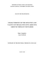 Đặc điểm ngữ nghĩa và kết trị của nhóm tính từ chỉ đặc điểm về lượng của sự vật trong tiếng việt tt tiếng anh 
