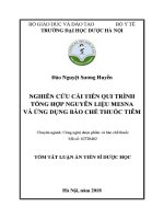 Tóm tắt Luận án tiến sĩ Dược học: Nghiên cứu cải tiến qui trình tổng hợp nguyên liệu mesna và ứng dụng bào chế thuốc tiêm