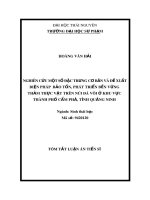 Tóm tắt Luận án tiến sĩ: Nghiên cứu một số đặc trưng cơ bản và đề xuất biện pháp bảo tồn, phát triển bền vững thảm thực vật trên núi đá vôi ở khu vực thành phố Cẩm Phả, tỉnh Quảng Ninh
