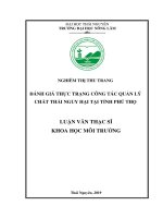 Đánh giá thực trạng công tác quản lý chất thải nguy hại tại tỉnh phú thọ 