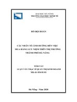 Nghiên cứu các nhân tố ảnh hưởng đến việc mua hàng lưu niệm trên thị trường thành phố đà nẵng 