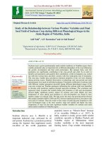 Study of the relationship between various weather variables and final seed yield of soybean crop during different phenological stages in the Akola region of Vidarbha, India