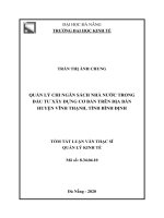Quản lý chi ngân sách nhà nước trong đầu tư xây dựng cơ bản trên địa bàn huyện vĩnh thạnh, tỉnh bình định 