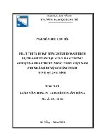 Phát triển hoạt động kinh doanh dịch vụ thanh toán tại ngân hàng nông nghiệp và phát triển nông thôn việt nam  chi nhánh huyện quảng ninh, tỉnh quảng bình 