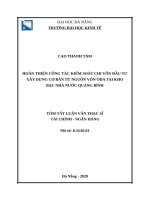 Hoàn thiện công tác kiểm soát chi vốn đầu tư xây dựng cơ bản từ nguồn vốn ODA tại KBNN quảng bình 