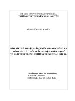 Sáng kiến kinh nghiệm: Một số thủ thuật giải quyết nhanh chóng và chính xác câu hỏi trắc nghiệm phần đại số và giải tích trong chương trình toán lớp 11