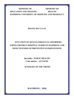 Thực trạng rối loạn cơ xương khớp của điều dưỡng viên bệnh viện tuyến quận huyện tại hải phòng và hiệu quả một số giải pháp can thiệp tt tiếng anh 
