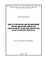 QUÂN LÝ DI SÂN VĂN HỐ LÀNG CỦA NGƯỜI MƯỜNG TỈNH HỊA BÌNH VỚI PHÁT TRIỂN DU LỊCH (TRƯỜNG HỢP XÓM MỖ 2, XÃ BÌNH THANH, HUYỆN CAO PHONG