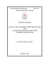 ĐÁNH GIÁ kết QUẢ PHẪU THUẬT nội SOI điều TRỊ u TUYẾN THƯỢNG THẬN LÀNH TÍNH tại BỆNH VIỆN BẠCH MAI 