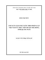 CHI NGÂN SÁCH NHÀ NƯỚC THEO PHÁP LUẬT VIỆT NAM TỪ THỰC TIỄN HUYỆN TRÀ BỒNG, TỈNH QUẢNG NGÃI