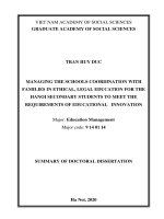 Quản lý phối hợp nhà trường với gia đình trong giáo dục đạo đức, pháp luật cho học sinh trung học cơ sở thành phố hà nội đáp ứng yêu cầu đổi mới giáo dục  tt tiếng ah 