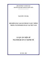 Luận án Tiến sĩ quản lý kinh tế: Đổi mới sáng tạo sản phẩm và quy trình trong ngành khách sạn tại Việt Nam