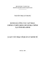 Luận văn thạc sỹ - Đánh giá công tác cập nhật, chỉnh lý biến động hồ sơ địa chính tại tỉnh Hòa Bình