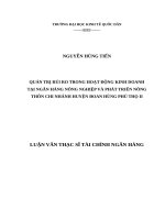 Luận văn thạc sỹ - Quản trị rủi ro trong hoạt động kinh doanh tại Ngân hàng nông nghiệp và phát triển nông thôn Chi nhánh Đoan Hùng Phú Thọ II