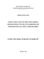Luận văn thạc sỹ - Chất lượng cho vay tiêu dùng không đảm bảo bằng tài sản của Agribank chi nhánh huyện Lạc Thuỷ, tỉnh Hòa Bình