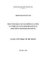 Luận văn thạc sỹ - Phân tích báo cáo tài chính của công ty TNHH sản xuất kinh doanh xuất nhập khẩu bánh kẹo Bảo Hưng