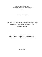 Luận văn thạc sỹ- Tác động của đầu tư trực tiếp nước ngoài tới phát triển kinh tế-xã hội tại tỉnh Bắc Giang