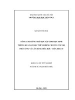 NÂNG CAO HỨNG THÚ HỌC TẬP CHO HỌC SINH THÔNG QUA DẠY HỌC THÍ NGHIỆM CHƯƠNG TỐC ĐỘ PHẢN ỨNG VÀ CÂN BẰNG HÓA HỌC – HÓA HỌC 10