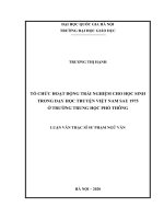 Luận văn thạc sĩ sư phạm Ngữ văn: Tổ Chức Hoạt Động Trải Nghiệm Cho Học Sinh Trong Dạy Học Truyện Việt Nam Sau 1975 Ở Trường Trung Học Phổ Thông​