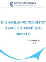 TỐI ƯU HOÁ CHUẨN BỊ NMTC TRONG CHU KỲ CPT CỬA SỔ LÀM TỔ VÀ VAI TRÒ TỐI ƯU HOÁ CHUẨN BỊ NMTC TRONG CHU KỲ CPT CỬA SỔ LÀM TỔ VÀ VAI TRÒ HỖ TRỢ CỦA PROGESTERONE