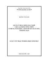 Luận văn thạc sĩ khoa học giáo dục: Quản lý hoạt động dạy nghề cho lao động nông thôn ở Trung tâm GDNNGDTX huyện Ngân Sơn, tỉnh Bắc Kạn