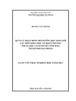 Luận văn thạc sĩ khoa học giáo dục: Quản lý hoạt động bồi dưỡng học sinh giỏi các môn khoa học xã hội ở trường trung học cơ sở huyện Vĩnh Bảo, thành phố Hải Phòng