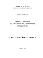 Luận văn thạc sỹ - Quản lý công nhân tại công ty  cổ phần Môi trường Đô thị Phú Thọ
