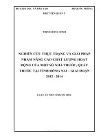 Luận án tiến sĩ dược học: Nghiên cứu thực trạng và giải pháp nhằm nâng cao chất lượng hoạt động của một số nhà thuốc, quầy thuốc tại tỉnh Đồng Nai giai đoạn 2012 đến 2014