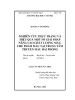 Luận án tiến sĩ y học: Nghiên Cứu Thực Trạng Và Hiệu Quả Một Số Giải Pháp Nâng Cao Chất Lượng Máu, Chế Phẩm Máu