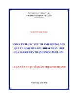 Phân tích các yếu tố ảnh hưởng đến quyết định mua bảo hiểm nhân thọ (BHNT) của người dân thành phố Vĩnh Long