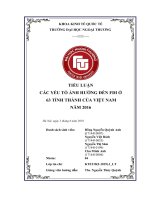 tiểu luận kinh tế lượng các yếu tố ẢNH HƯỞNG đến FDI ở 63 TỈNH THÀNH của VIỆT NAM năm 2016 