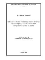 THÍCH ỨNG VỚI BIẾN ĐỔI KHÍ HẬU TRONG LĨNH VỰC NÔNG NGHIỆP CỦA NGƯỜI DÂN VEN BIỂN HUYỆN TIỀN HẢI, TỈNH THÁI BÌNH