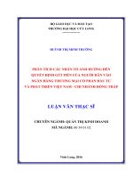 Phân tích các nhân tố ảnh hưởng đến quyết định gửi tiền của người dân vào Ngân hàng thương mại cổ phần Đầu tư và Phát triển Việt Nam – Chi nhánh Đồng Tháp