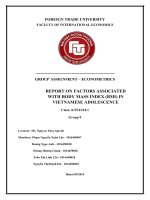 tiểu luận kinh tế lượng REPORT ON FACTORS ASSOCIATED WITH BODY MASS INDEX (BMI) IN VIETNAMESE ADOLESCENCE 
