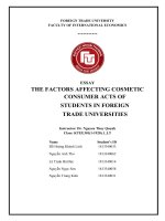 tiểu luận kinh tế lượngUSING THE RECOVERY MODEL TO ASSESS THE FACTORS AFFECTING COSMETIC CONSUMER ACTS OF STUDENTS IN FOREIGN TRADE UNIVERSITIES 