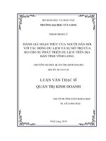Đánh giá nhận thức của người dân đối với tác động du lịch và sự hỗ trợ của người dân cho sự phát triển du lịch trên địa bàn tỉnh Vĩnh long