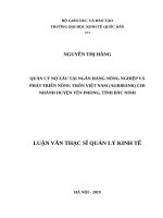 Luận văn thạc sỹ - Quản lý nợ xấu tại Ngân hàng Nông nghiệp và Phát triển nông thôn Việt Nam – chi nhánh Yên Phong, Băc Ninh