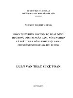 Luận văn thạc sỹ - Hoàn thiện kiểm soát nội bộ hoạt động huy động vốn tại Ngân hàng Nông nghiệp và Phát triển  Nông thôn Việt Nam – Chi nhánh Ninh Giang, Hải Dương