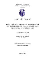 Luận văn thạc sỹ - Hoàn thiện kế toán Doanh thu, chi phí và kết quả kinh doanh tại công ty Cổ phần thương mại quốc tế Sing Việt