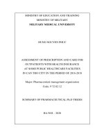 Đánh giá thực trạng kê đơn và chăm sóc bệnh nhân điều trị ngoại trú bảo hiểm y tế tại một số cơ sở y tế công lập ở thành phố cần thơ giai đoạn 2016 2018 tt tiếng anh 