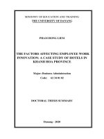 Các nhân tố ảnh hưởng đến sự đổi mới trong công việc của người lao động trường hợp nghiên cứu tại các khách sạn ở khánh hòa tt tiếng anh 