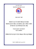 Tóm tắt luận văn thạc sĩ luật học  pháp luật về đối thoại xã hội trong quan hệ lao động, qua thực tiễn áp dụng tại tỉnh quảng trị 