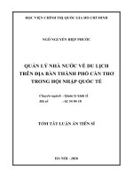 Tóm tắt luận án Tiến sĩ chuyên ngành Quản lý kinh tế: Quản lý nhà nước về du lịch trên địa bàn thành phố Cần Thơ trong hội nhập quốc tế