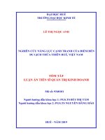 Tóm tắt Luận án tiến sĩ Kinh tế: Nghiên cứu năng lực cạnh tranh của điểm đến du lịch Thừa Thiên Huế, Việt Nam