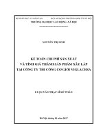 Luận văn thạc sĩ kế toán  kế toán chi phí sản xuất và tính giá thành sản phẩm xây lắp tại công ty thi công cơ giới viglacera 