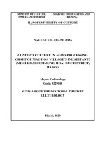 Văn hóa ứng xử trong nghề chế biến nông sản của cư dân làng mậu hòa (xã minh khai, huyện hoài đức, thành phố hà nội) tt tiếng anh 