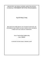 Nghiên cứu tính công tác hỗn hợp bê tông và kỹ thuật bảo dưỡng bê tông tự lèn trong điều kiện khí hậu việt nam tt tiếng anh 