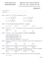 Đề KSCL giữa kì 1 toán 12 năm 2019 2020 trường chuyên đh vinh nghệ an 