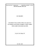 Giải pháp tăng cường công tác quản lý tài chính tại sở nông nghiệp và phát triển nông thôn tỉnh Thái Nguyên.